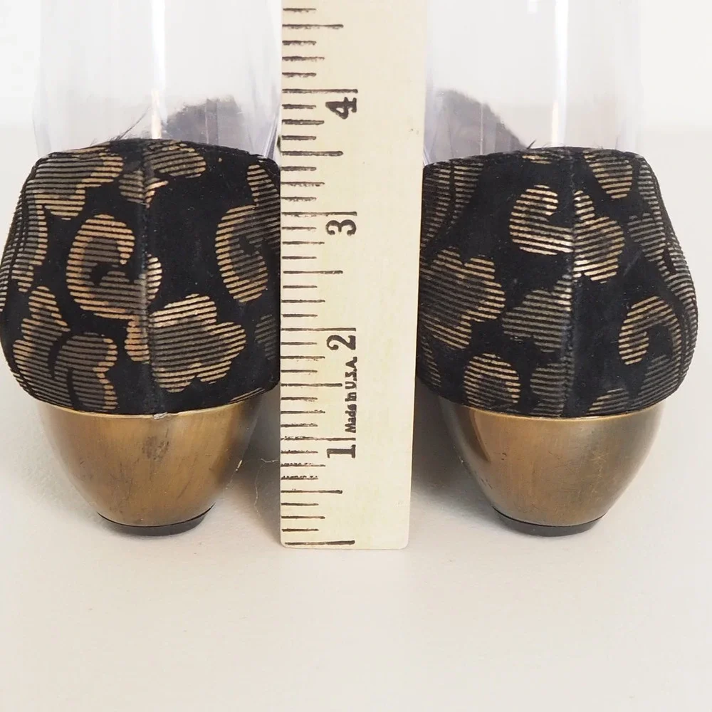 Salvatore Ferragamo Wedges Womens 5.5 Black Gold Brocade Low Heel Made in Italy